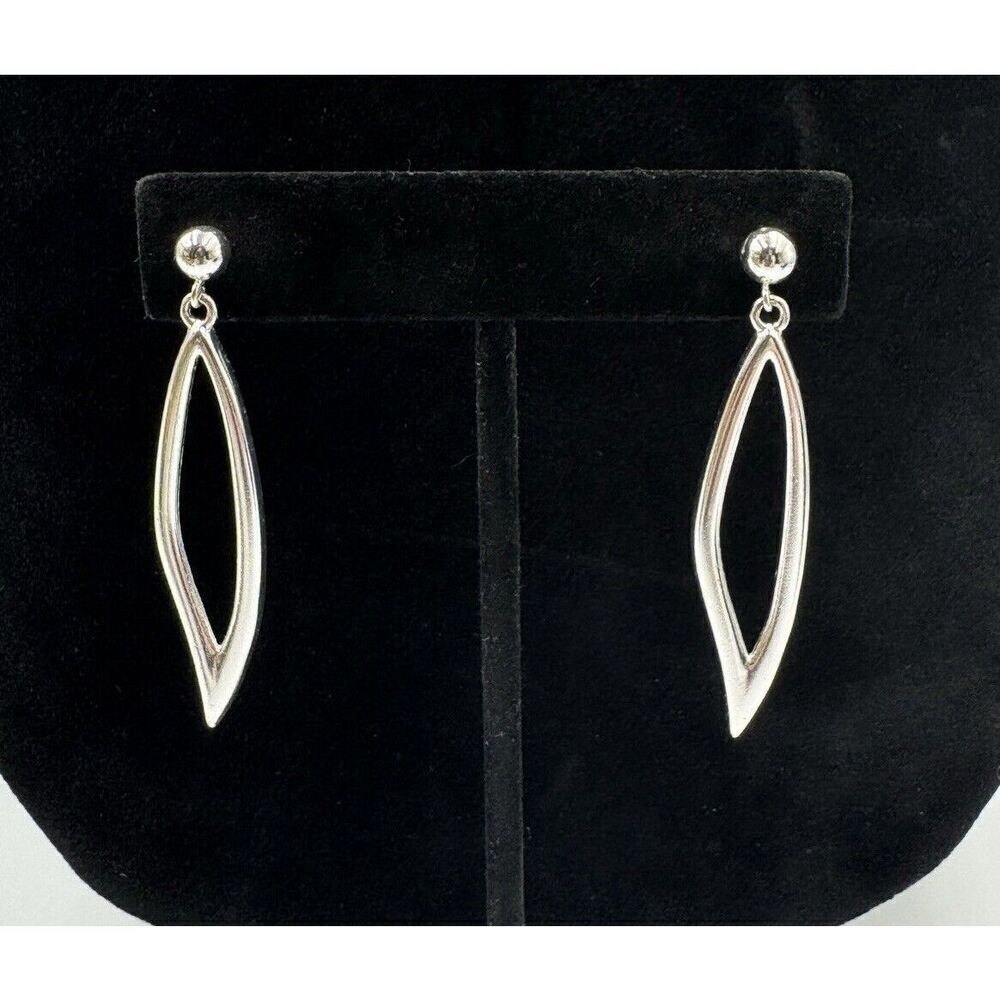 Sterling Silver 925 Long Abstract Oval Dangle Drop Lightweight Post‎ Earrings